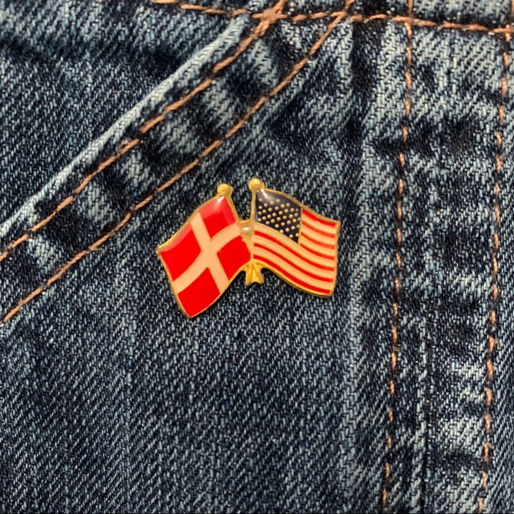 Gold Denmark X USA Flag Enamel Pin